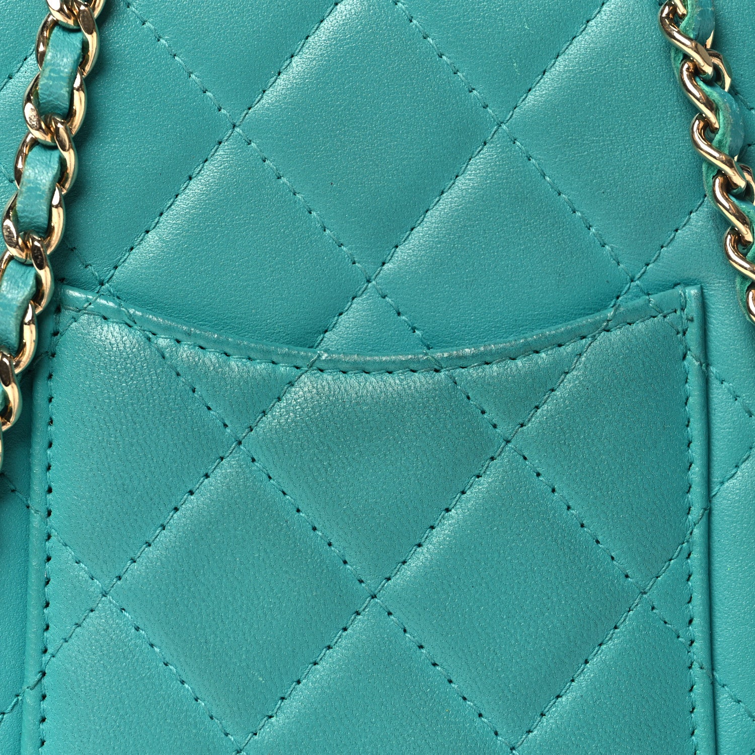 Chanel Lambskin Quilted Extra Mini Wallet On Chain WOC Teal 13 of 14