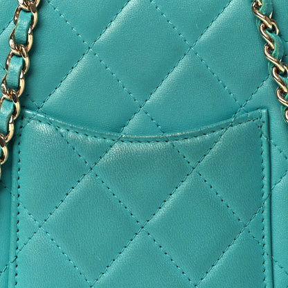 Chanel Lambskin Quilted Extra Mini Wallet On Chain WOC Teal 13 of 14