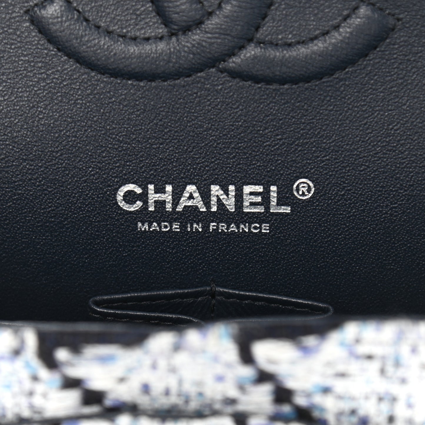 Tweed Quilted Medium Double Flap Black White Light Blue