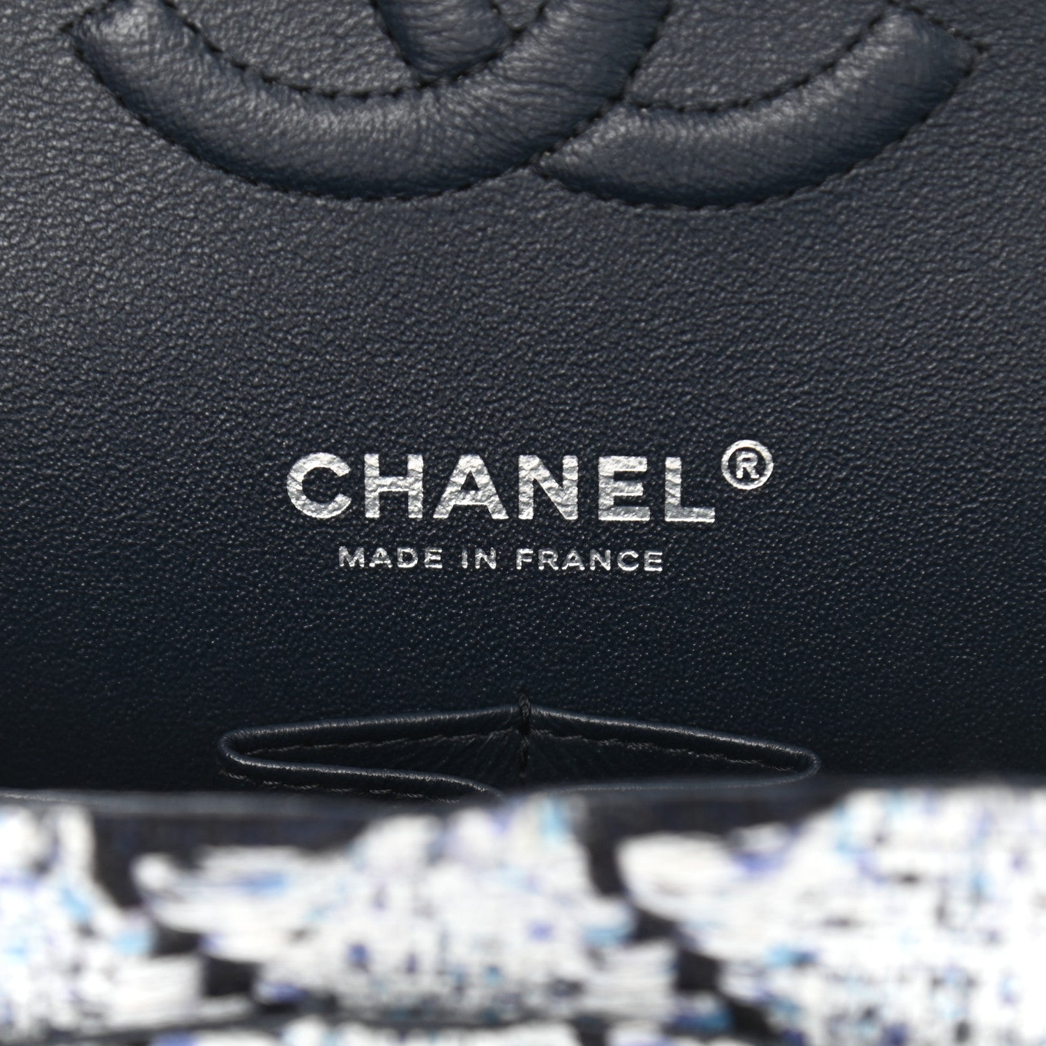Chanel Tweed Quilted Medium Double Flap Black White Light Blue 6 of 12