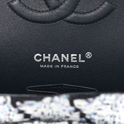 Chanel Tweed Quilted Medium Double Flap Black White Light Blue 6 of 12