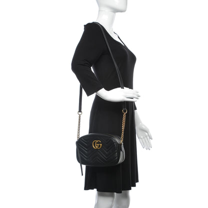 Gucci Calfskin Matelasse Small GG Marmont Chain Shoulder Bag Black 2 of 7