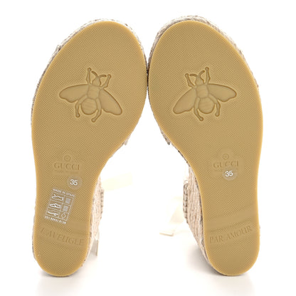 Gucci Monogram Patches Ankle Wrap Platform 35/120mm Espadrille Wedges 35 Beige White 6 of 12