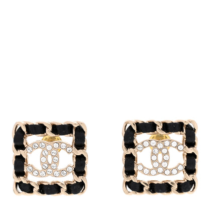 Chanel Crystal Lambskin Chain Sergeant Chanel Stud Earrings Black Gold 1 of 5