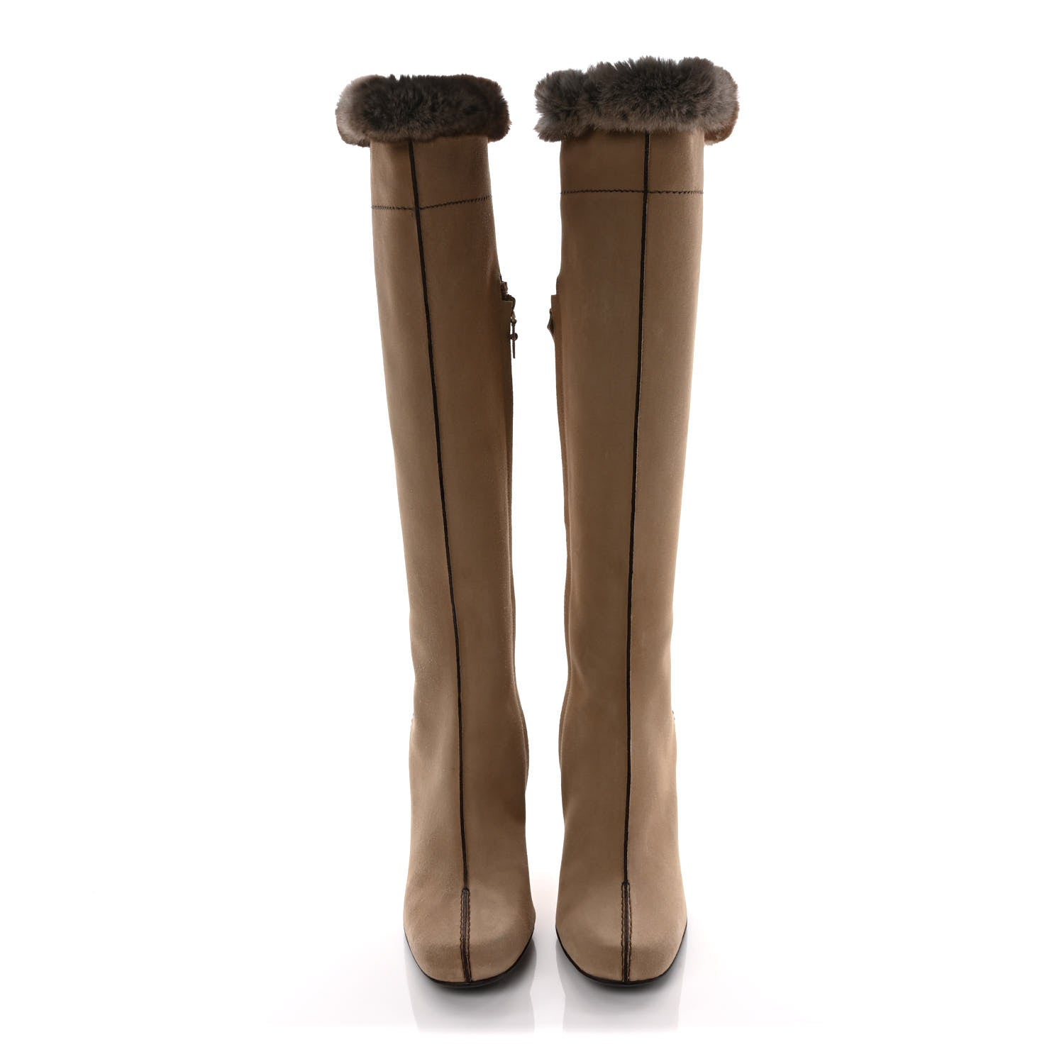 Louis Vuitton Suede Rabbit Fur Glacier Wedge High Boots 40 Beige 2 of 7
