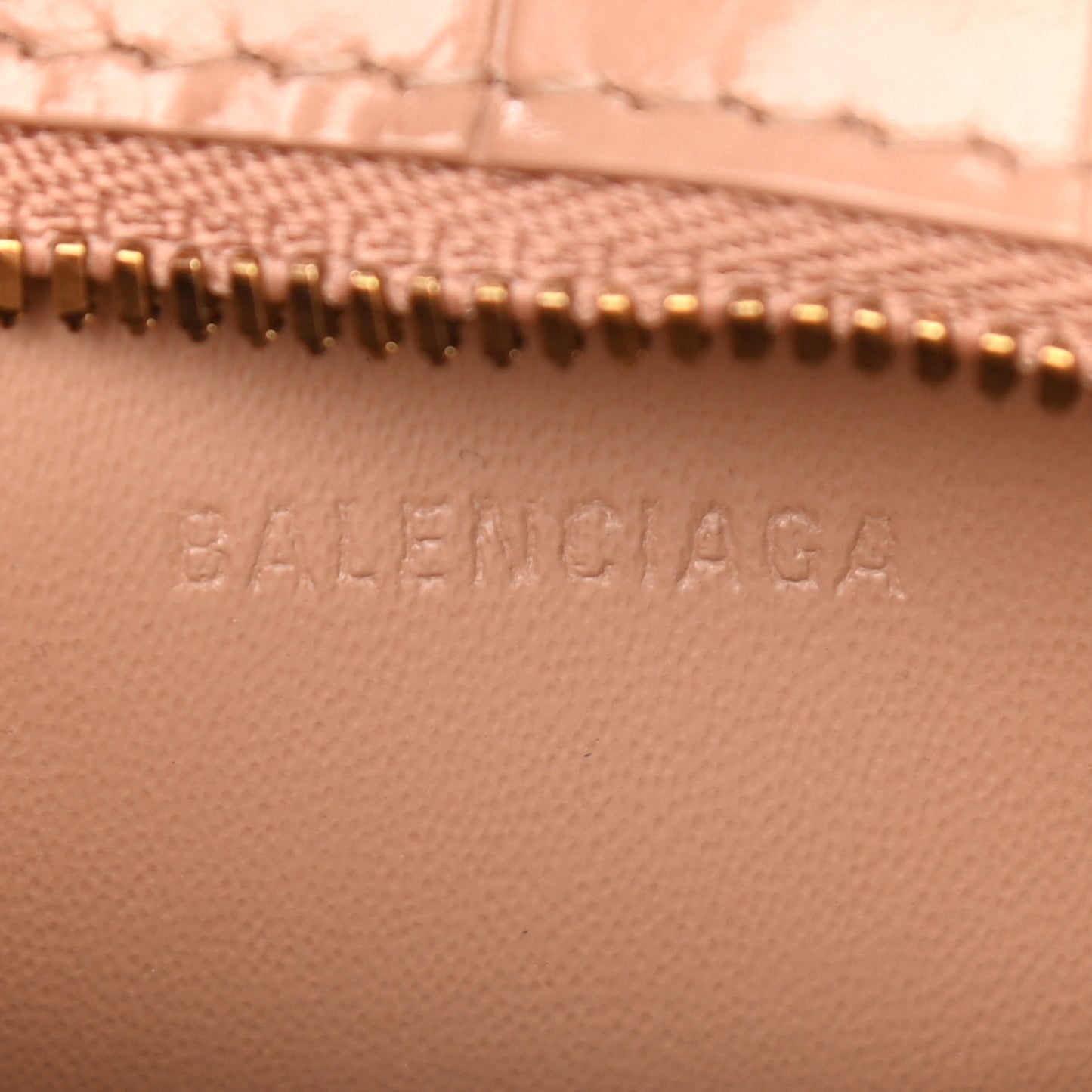 Shiny Supple Calfskin Crocodile Embossed Neo Classic Gold Hardware Super Nano City Crossbody Nude Beige