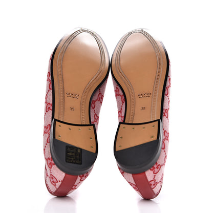 Gucci Canvas GG Monogram Horsebit Womens Jordaan Loafers 39 Gardenia Hibiscus Red 5 of 9
