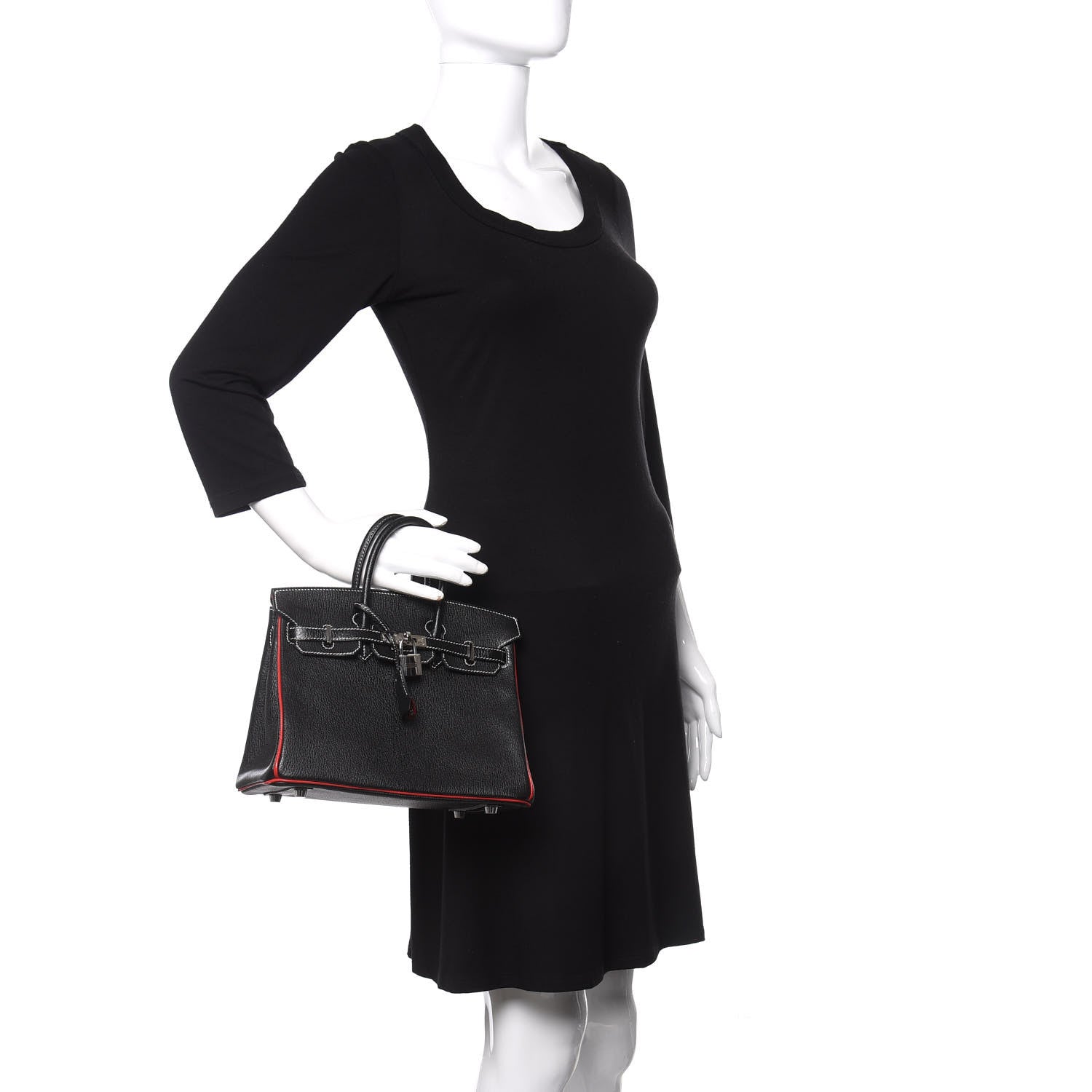 Hermes Chevre Mysore Horseshoe Birkin 25 Black Rouge Casaque 2 of 10