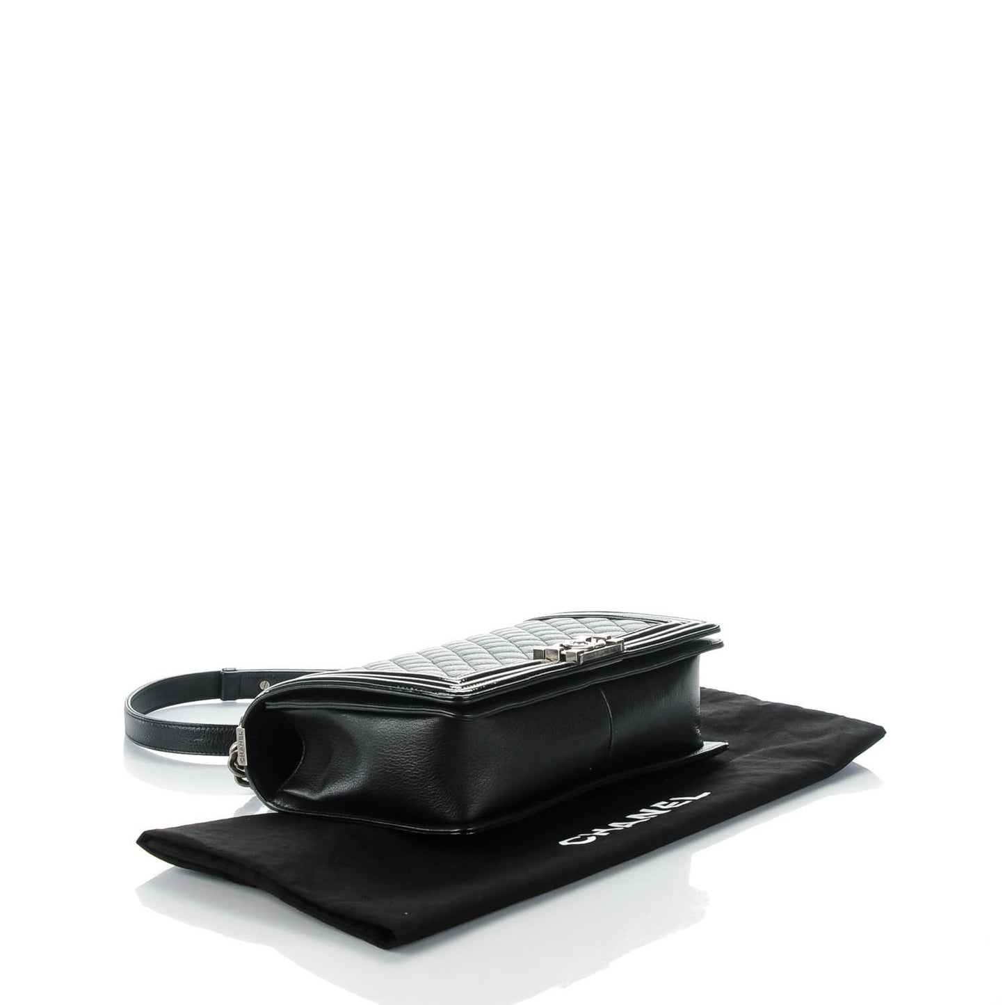 Goatskin Quilted Patent New Medium Duo Boy Flap Black