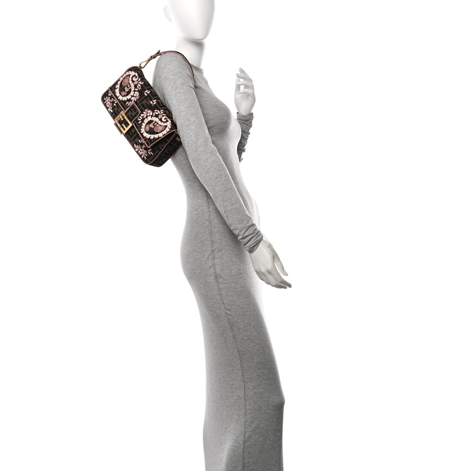 Fendi Fabric Jacquard FF 1974 Paisley Embroidered Baguette Tobacco Moro Rosa Quarzo Multicolor 2 of 10