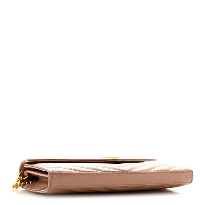 Saint Laurent Grain De Poudre Matelasse Chevron Monogram Chain Wallet Vintage Peach 4 of 11