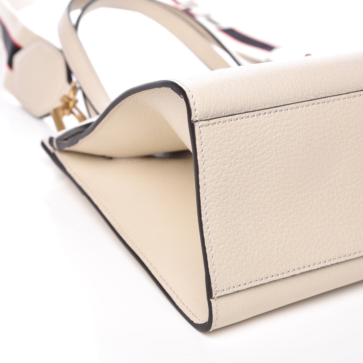 Grained Calfskin Web Stripe Butterfly Medium Totem Top Handle Bag White