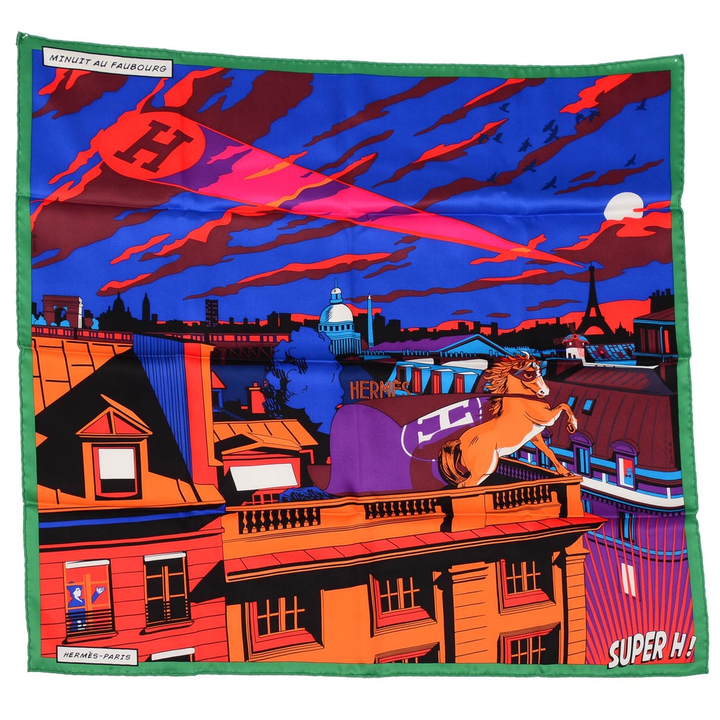 Silk Minuit Au Faubourg Scarf 70 Emeraude Bleu Dur Orange