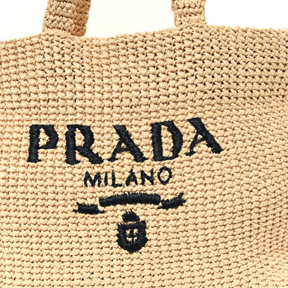 Prada Yarn Raffia Effect Crochet Embroidered Logo Tote Naturale 7 of 10