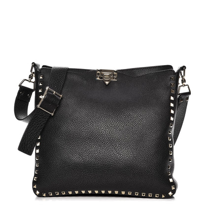 Valentino Garavani Pebbled Calfskin Large Rockstud Flip-Lock Messenger Bag Black 1 of 8
