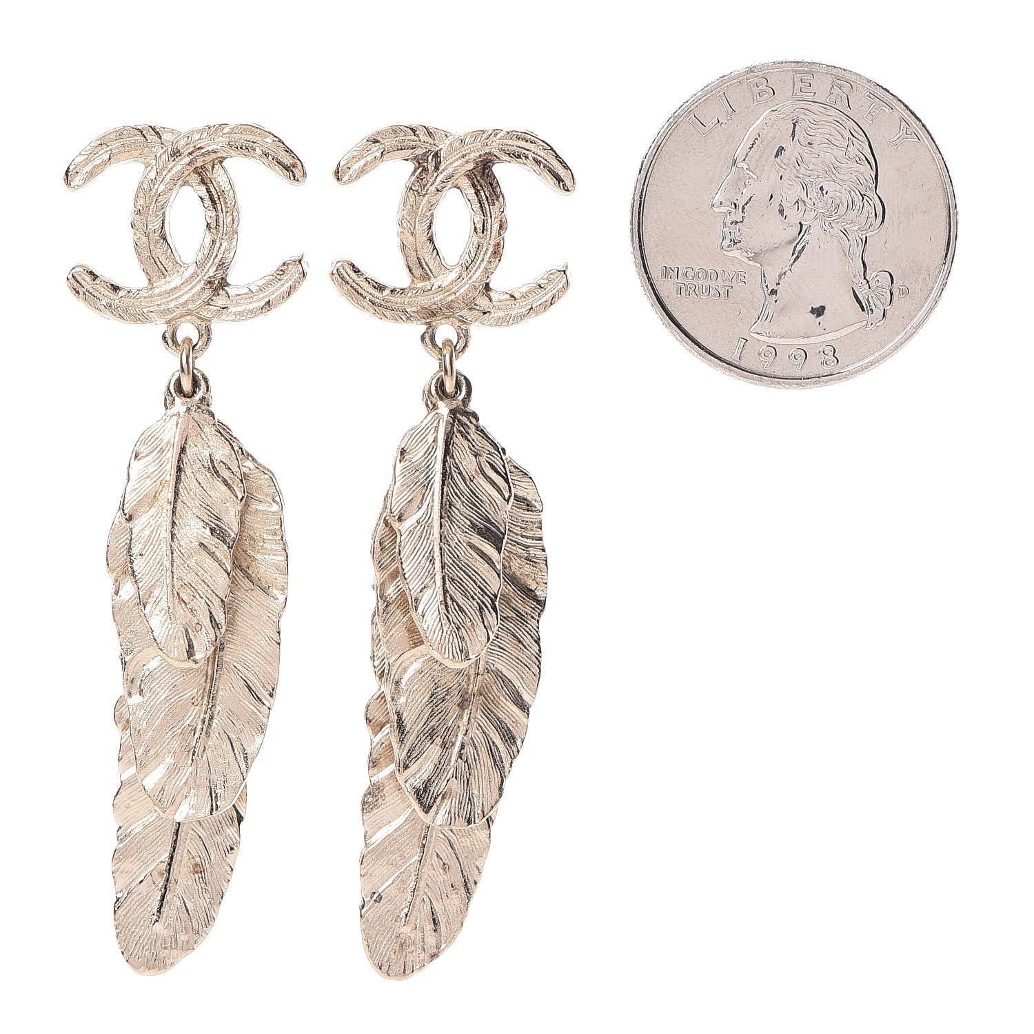 Chanel Feather CC Drop Earrings Gold 2 of 8