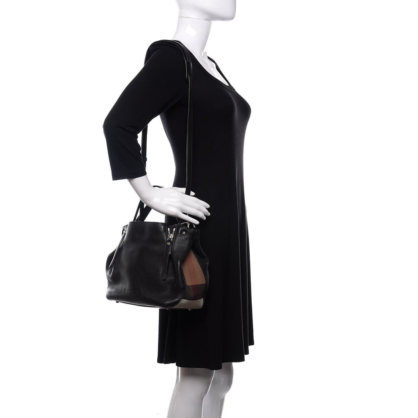 Grainy Calfskin House Check Small Maidstone Black