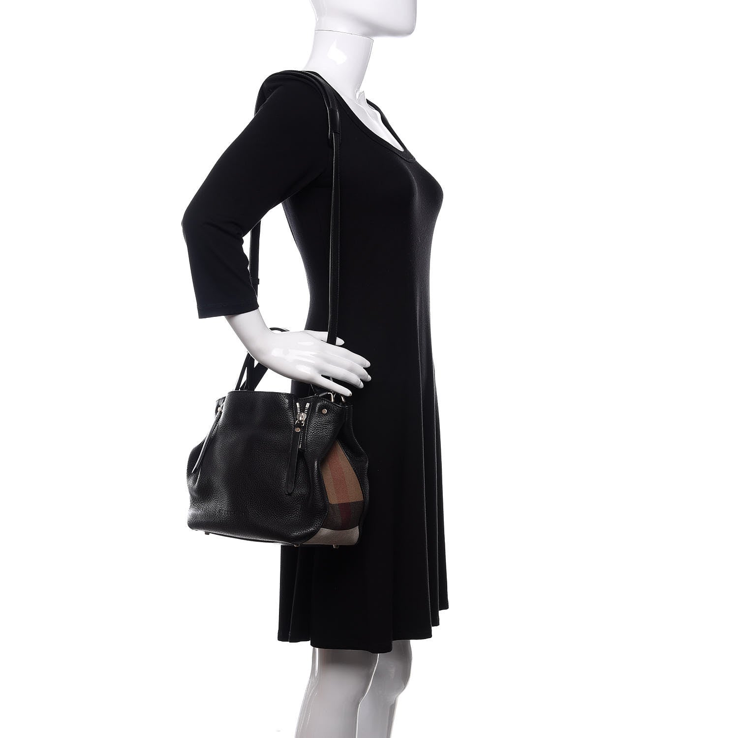 Burberry Grainy Calfskin House Check Small Maidstone Black 2 of 12