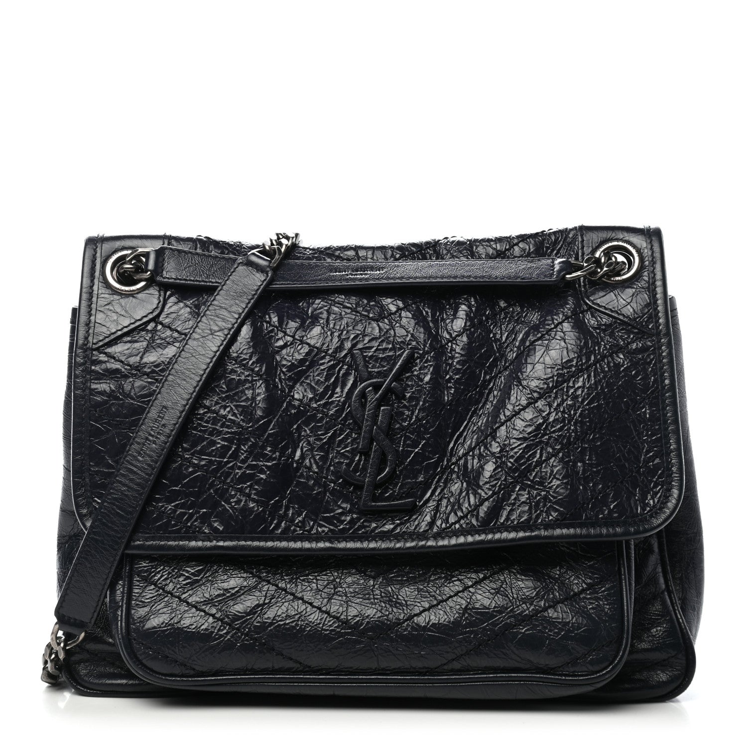 Saint Laurent Crinkled Calfskin Matelasse Monogram Medium Niki Chain Satchel Deep Marine 1 of 10