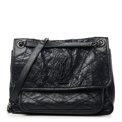 Saint Laurent Crinkled Calfskin Matelasse Monogram Medium Niki Chain Satchel Deep Marine 1 of 10