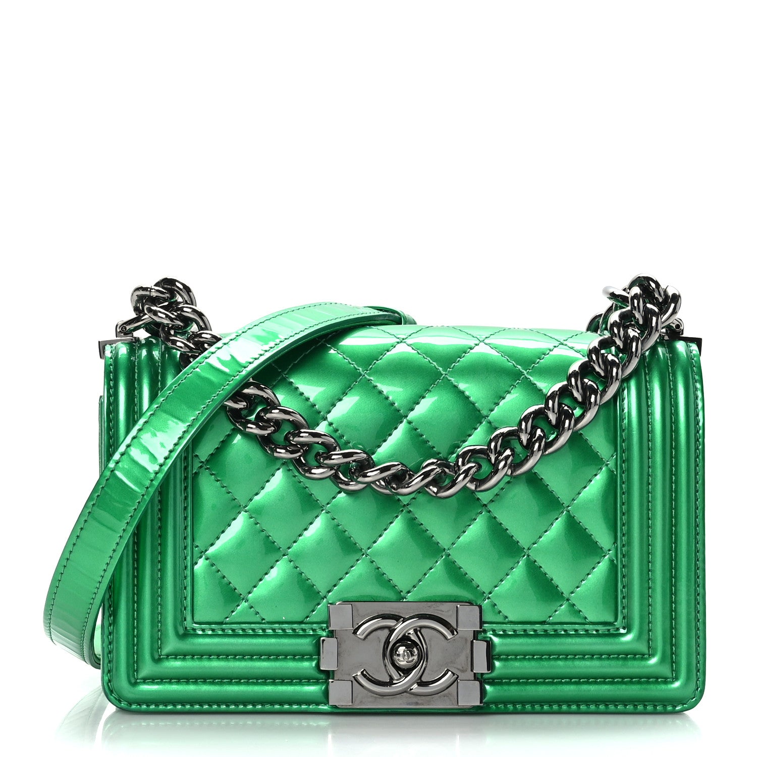 Chanel Metallic Patent Calfskin Quilted Small Boy Flap Green 1 of 9