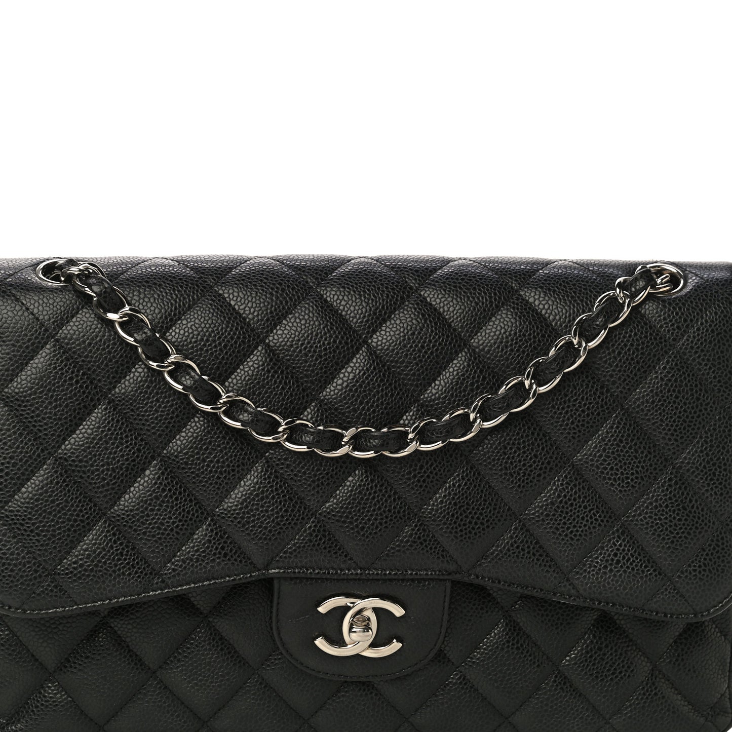 Caviar Quilted Jumbo Double Flap Black