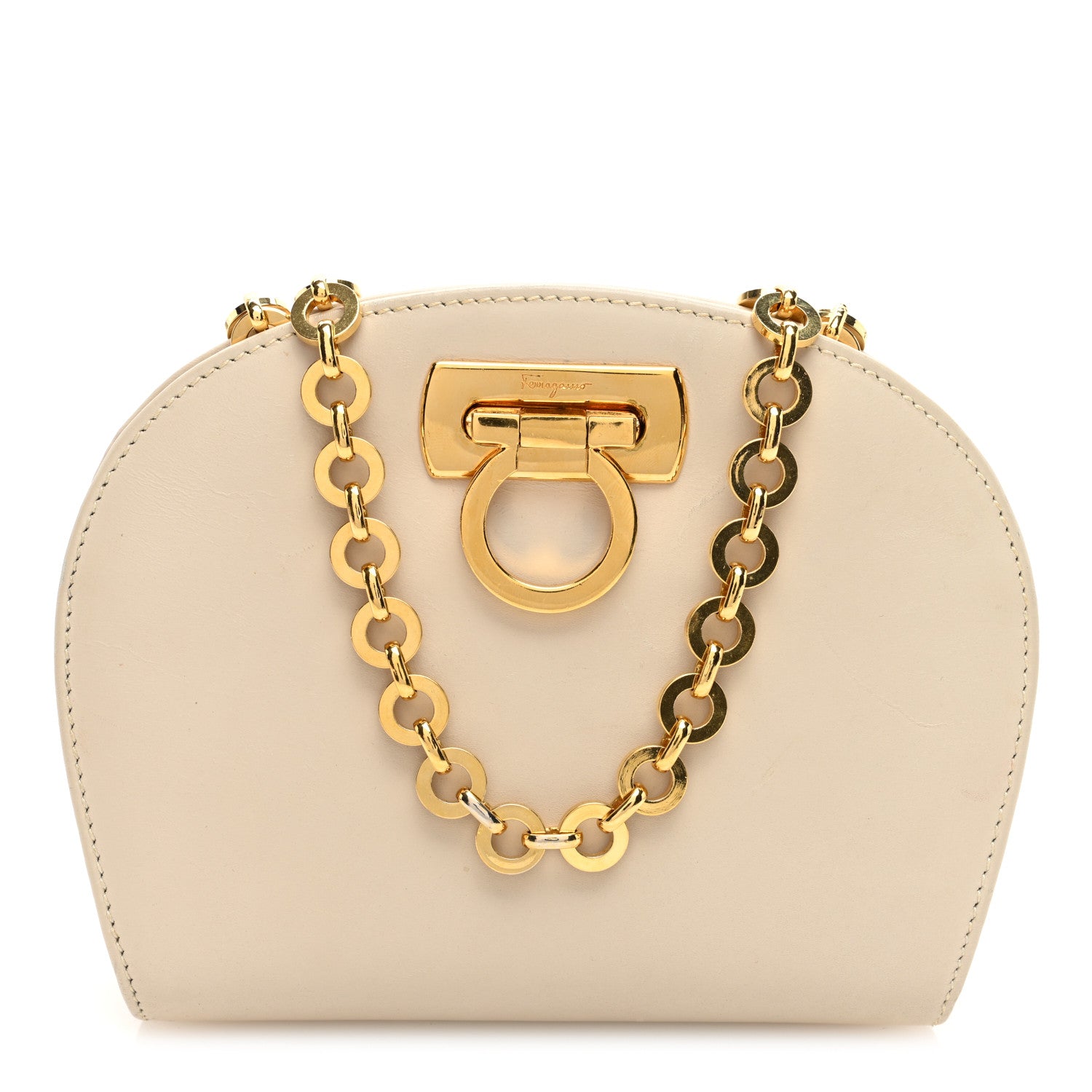 Salvatore Ferragamo Calfskin Gancini Mini Chain Crossbody Ivory 1 of 9