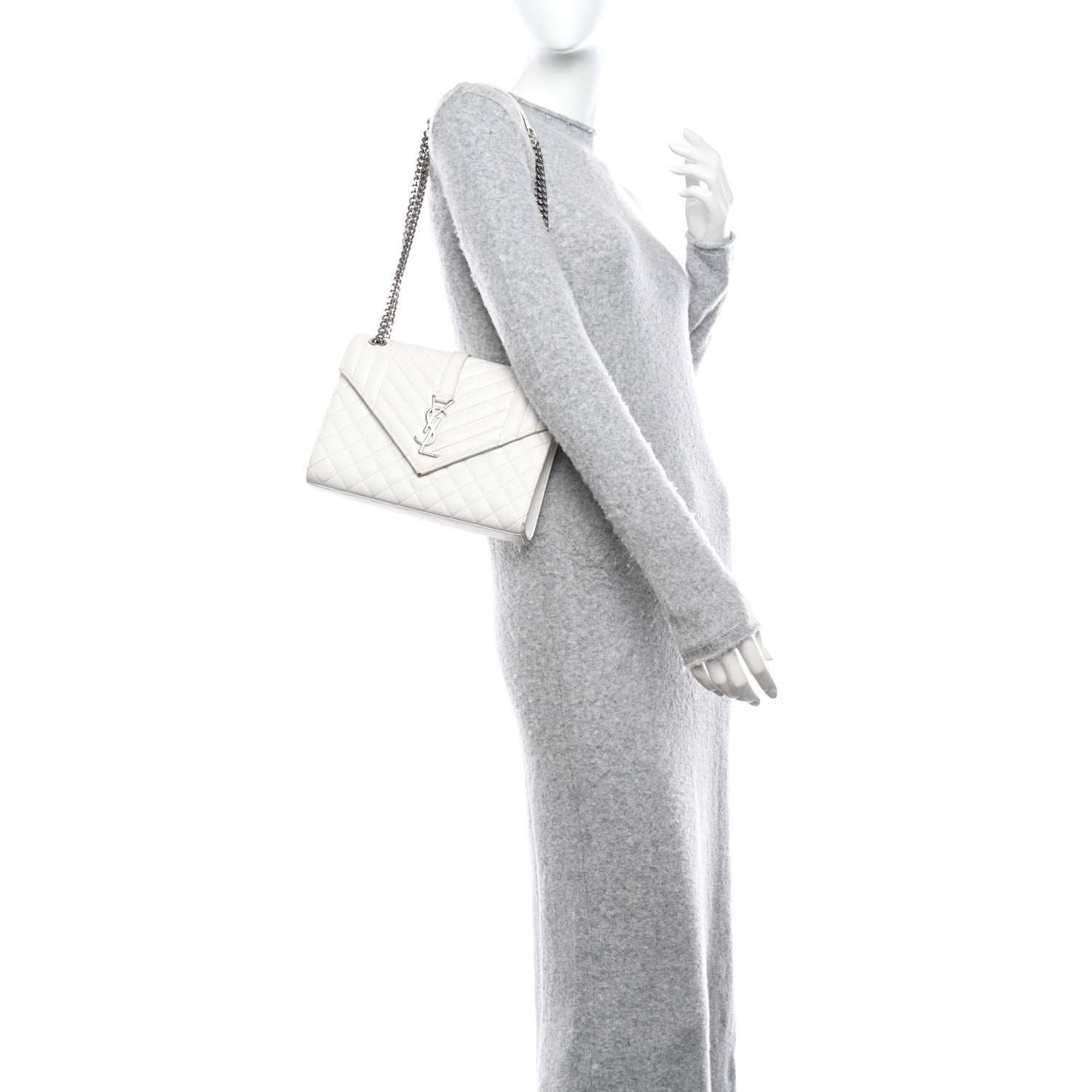 Saint Laurent Grain De Poudre Textured Mixed Matelasse Medium Triquilt Monogram Satchel Blanc Vintage 2 of 14