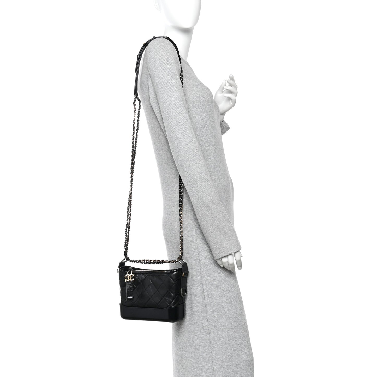 Aged Calfskin Quilted Small Gabrielle Hobo Black