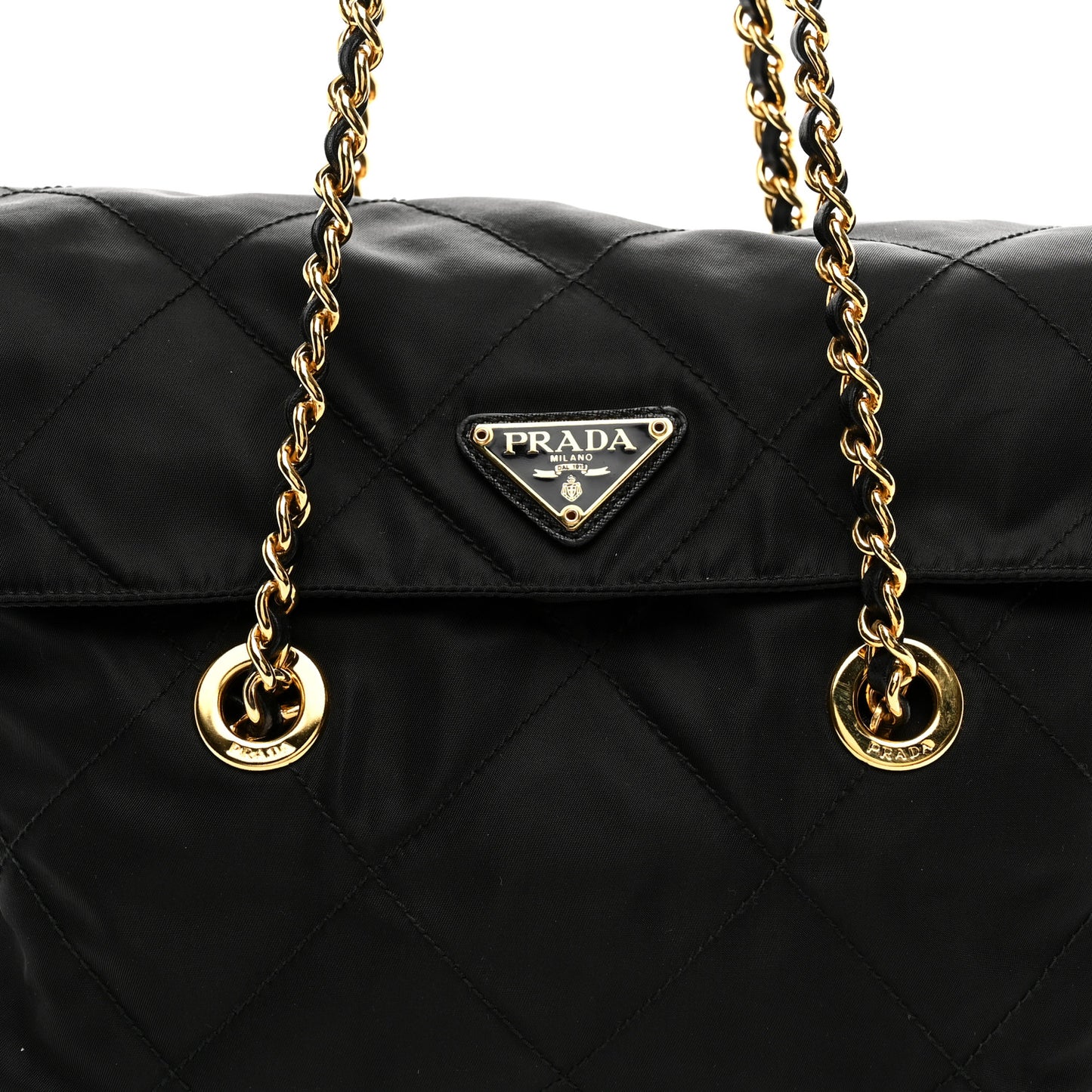 Nylon Tessuto Impuntu Quilted Flap Shoulder Bag Black