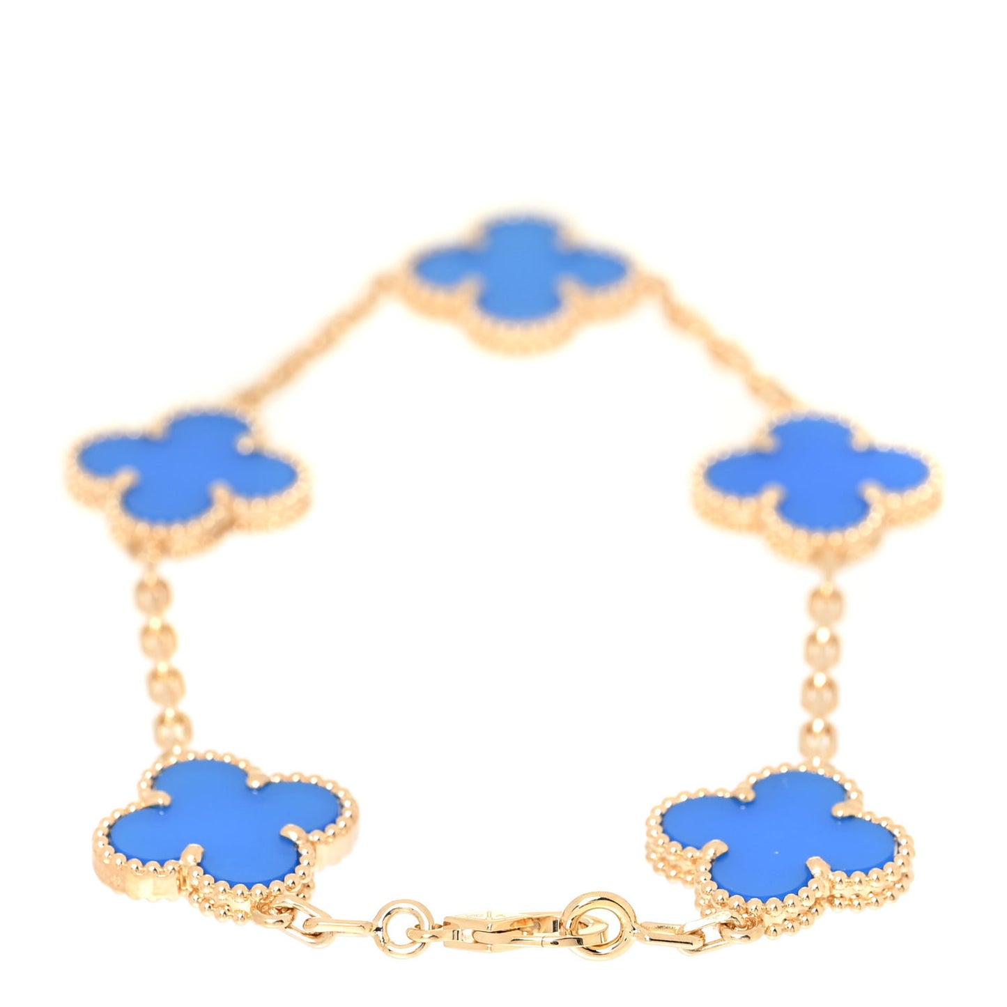 18K Yellow Gold Blue Agate 5 Motifs Vintage Alhambra Bracelet