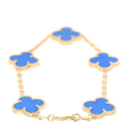 Van Cleef & Arpels 18K Yellow Gold Blue Agate 5 Motifs Vintage Alhambra Bracelet 3 of 6