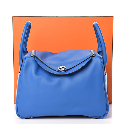 Hermes Swift Epsom Lindy 30 Tressage De Cuir Bleu Zellige Bleu Encre Rouge 10 of 10
