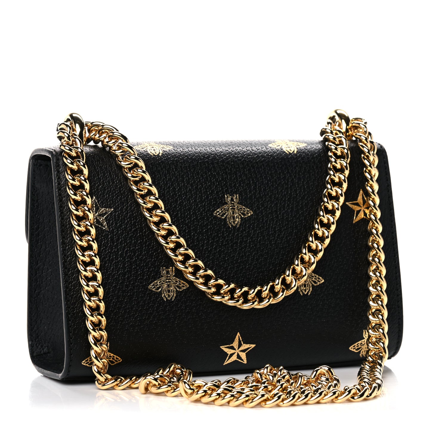 Grained Calfskin Bee Star Small Padlock Shoulder Bag Black