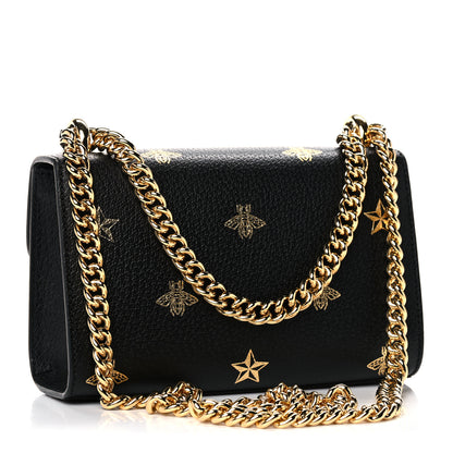 Gucci Grained Calfskin Bee Star Small Padlock Shoulder Bag Black 2 of 10