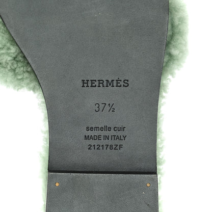 Hermes Woolskin Oran Sandals 37.5 Vert D’Eau 6 of 8