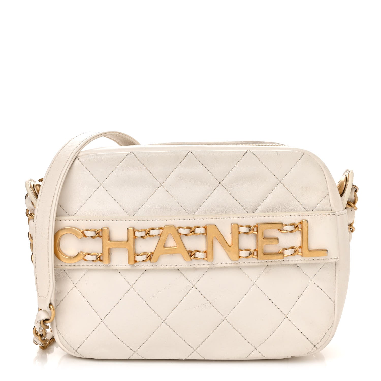 Chanel Calfskin Quilted Enchained Camera Case Bag White 1 of 18