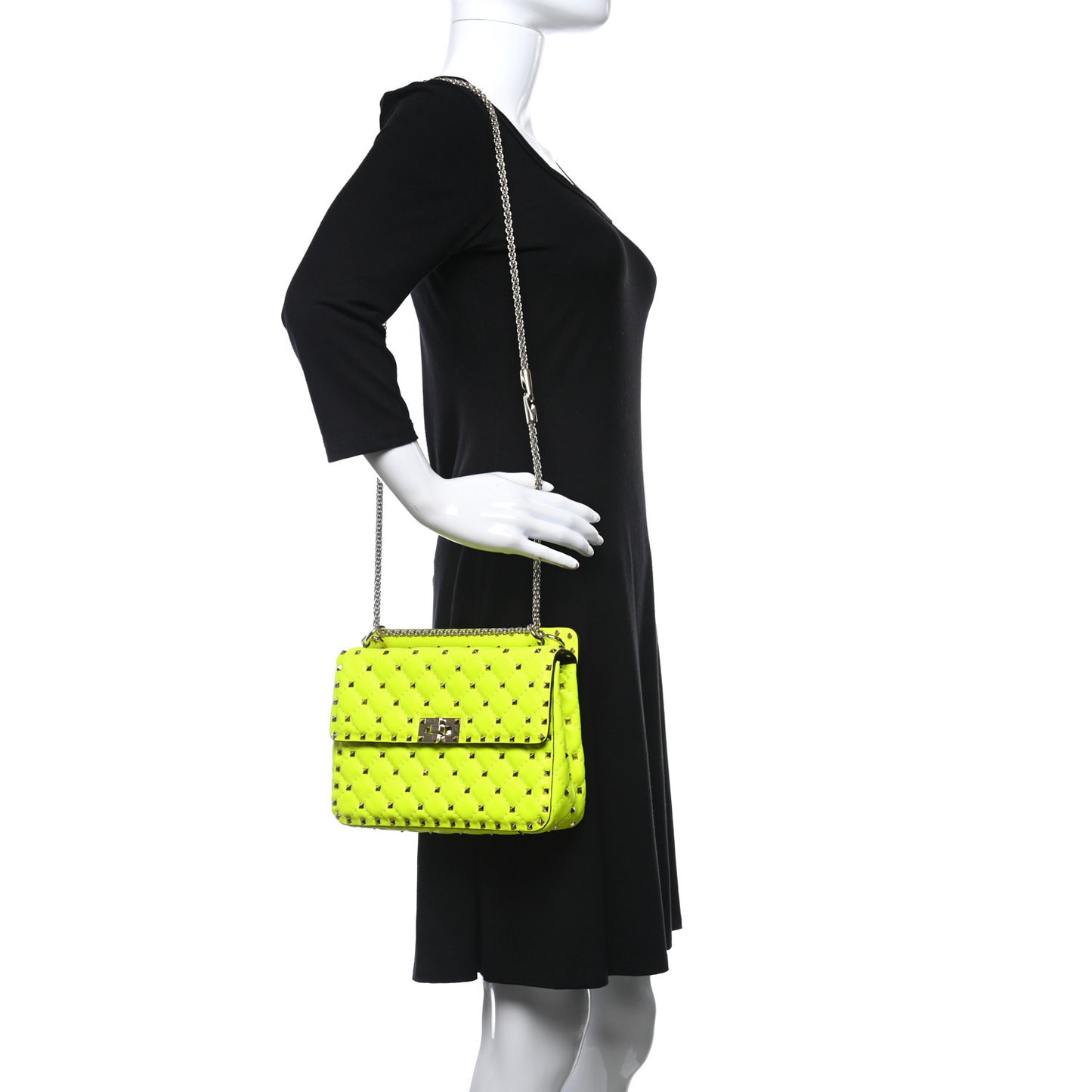Lambskin Medium Rockstud Spike Shoulder Bag Lime