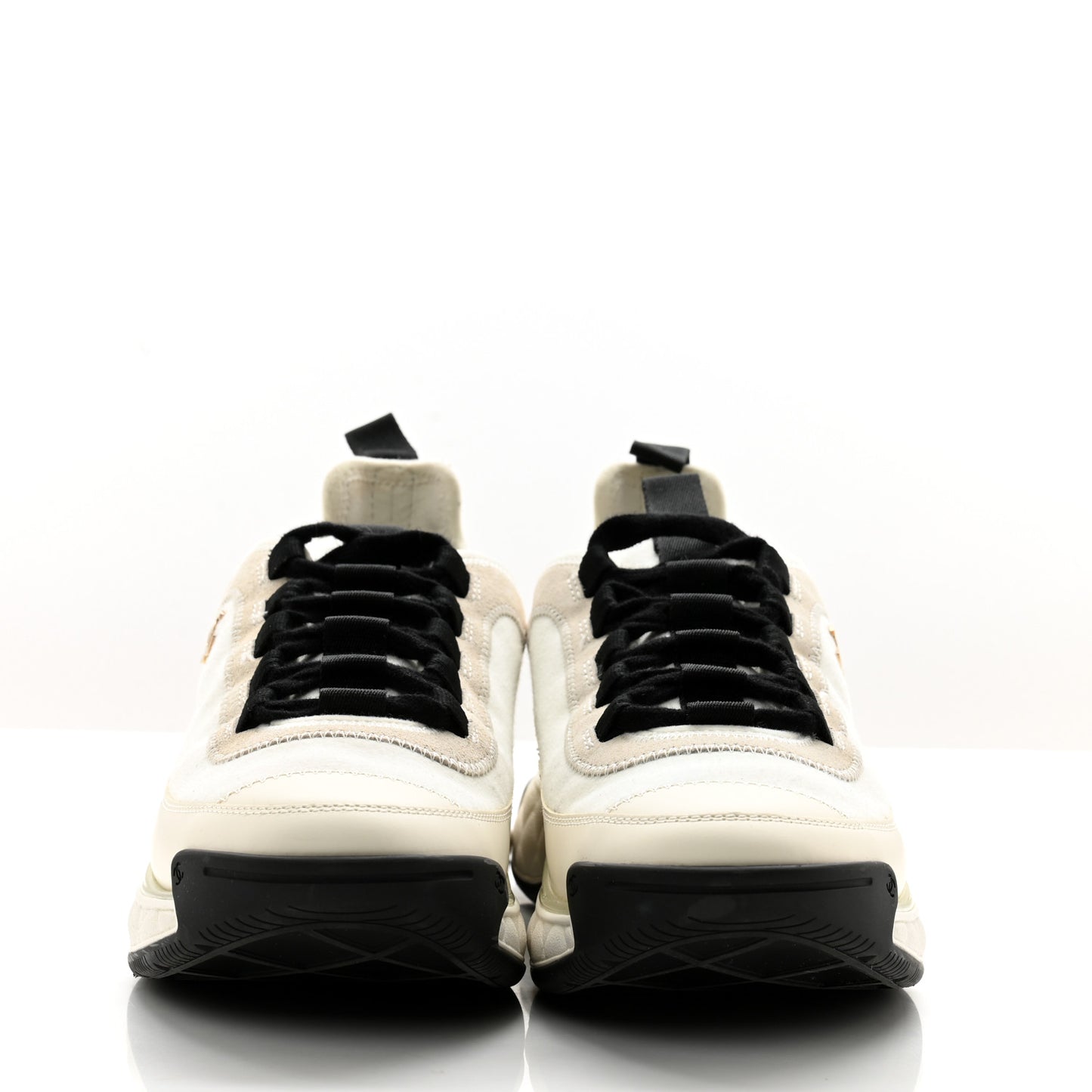 Velvet Calfskin Mixed Fibers CC Sneakers 38.5 Ivory Black