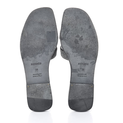 Hermes Suede Goatskin Crystal Powder Oran Sandals 38 Black 7 of 7