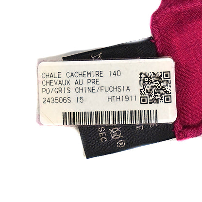 Hermes Cashmere Silk Chevaux Au Pre Shawl 140 Fuchsia Gris Chine Framboise 3 of 3