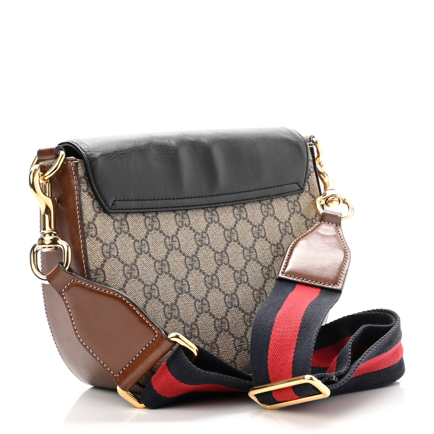 GG Supreme Monogram Web Medium Padlock Messenger Shoulder Bag Black