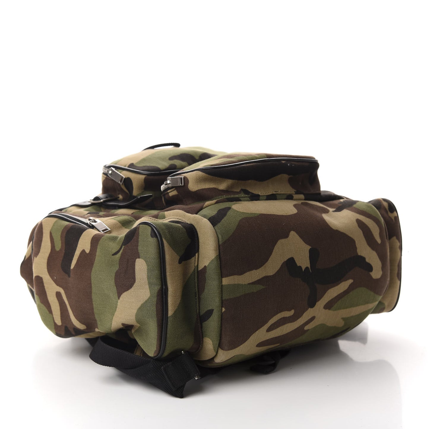 Canvas Calfskin Camouflage Utilitarian Backpack Kaki Black