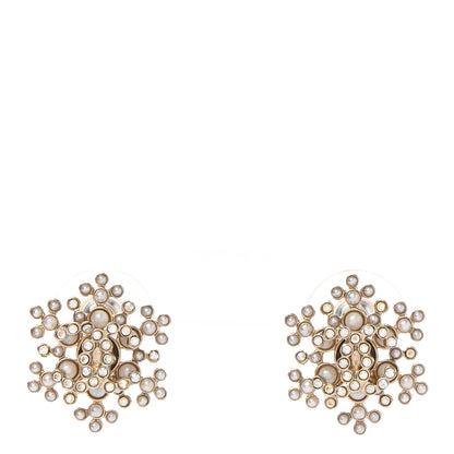 Chanel Crystal Pearl CC Snowflake Earrings Gold 1 of 4