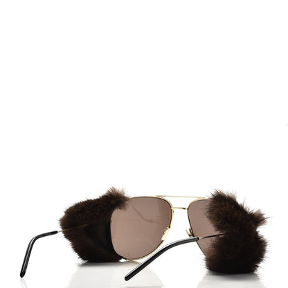Saint Laurent Mink Fur Classic 11 Shields Sunglasses Gold 7 of 13