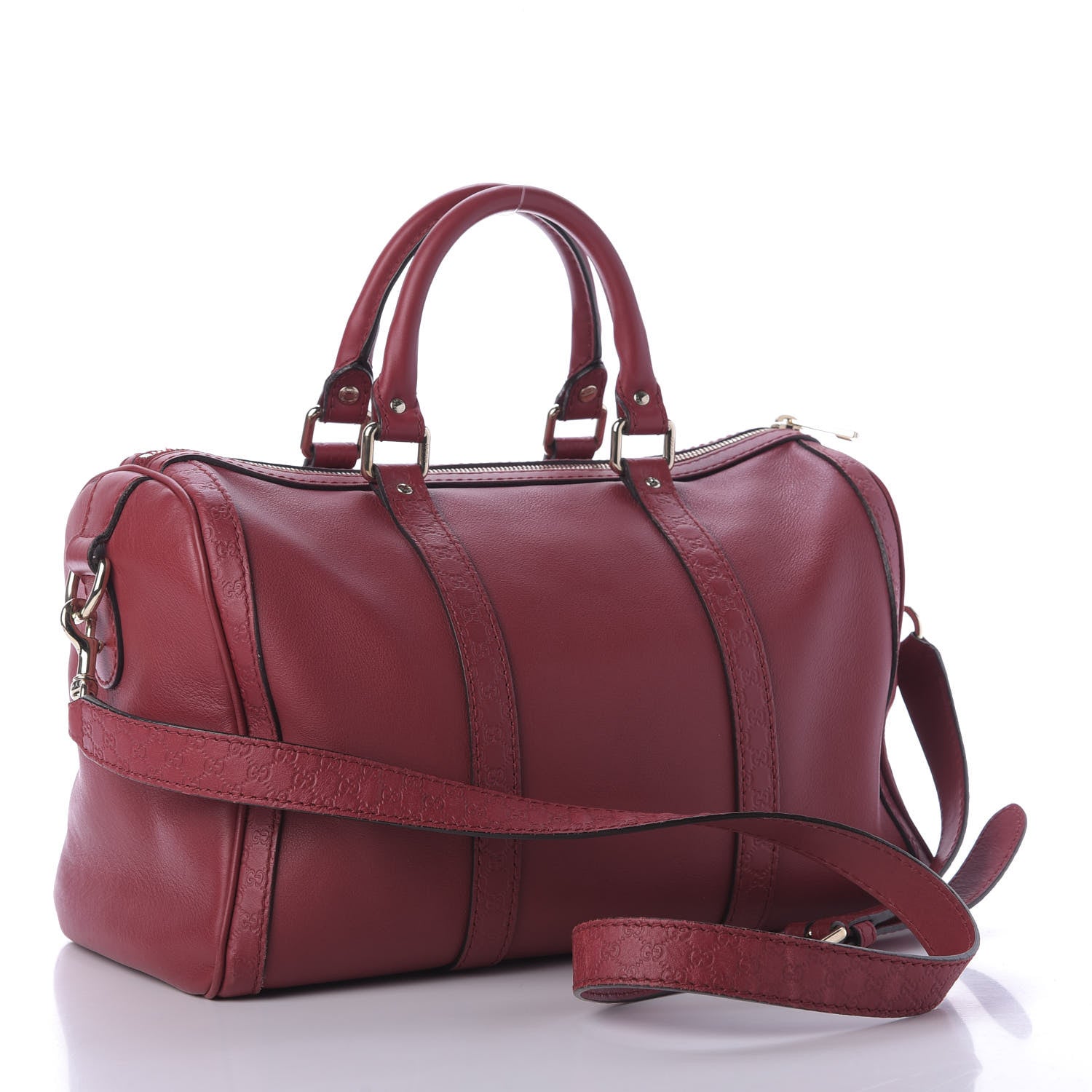 Gucci Calfskin Microguccissima Trim Medium Boston Raspberry Red 3 of 9