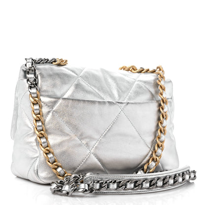 Chanel Metallic Lambskin Quilted Medium Chanel 19 Flap Silver 2 of 11