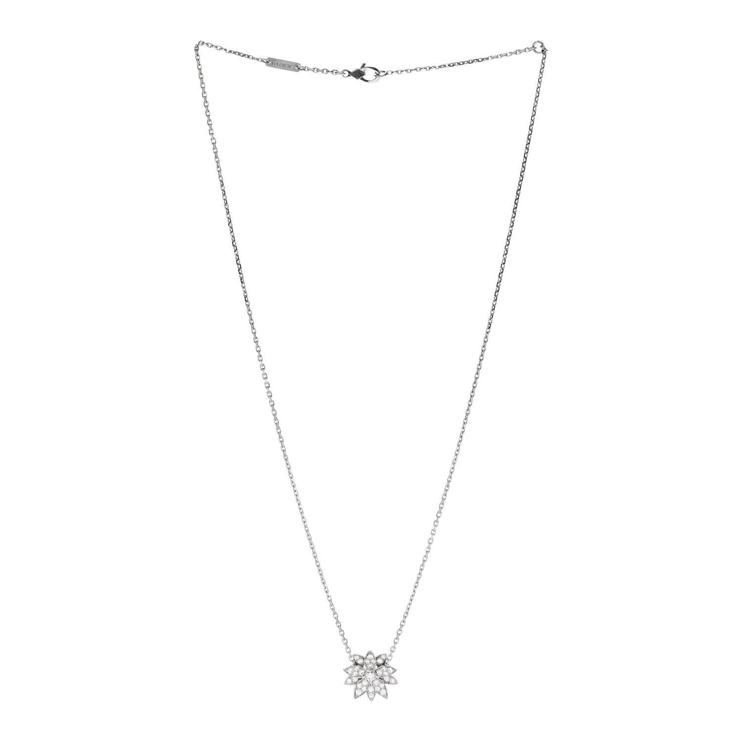 Van Cleef & Arpels 18K White Gold Diamond Small Lotus Pendant Necklace 3 of 8