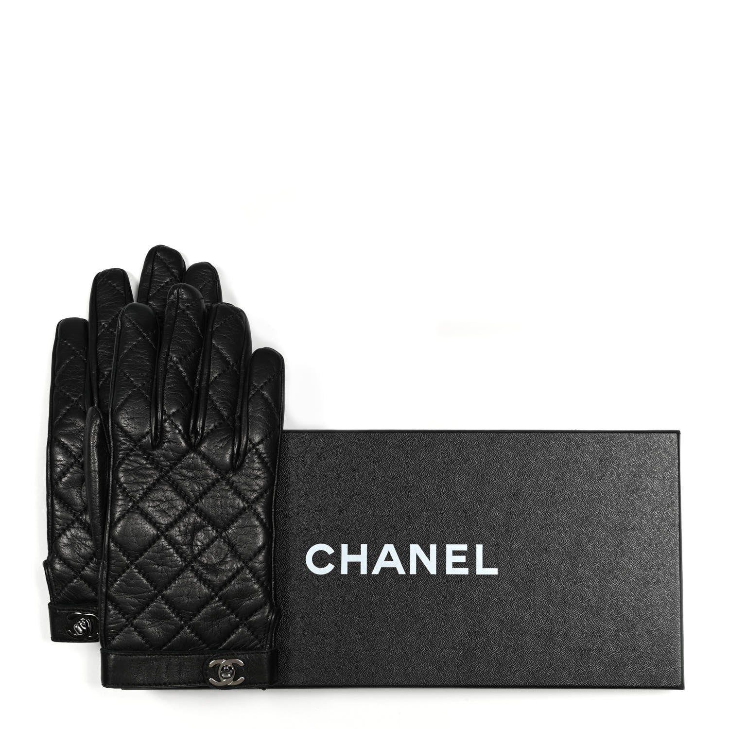 Chanel Lambskin Quilted Gloves 7 Black 6 of 6