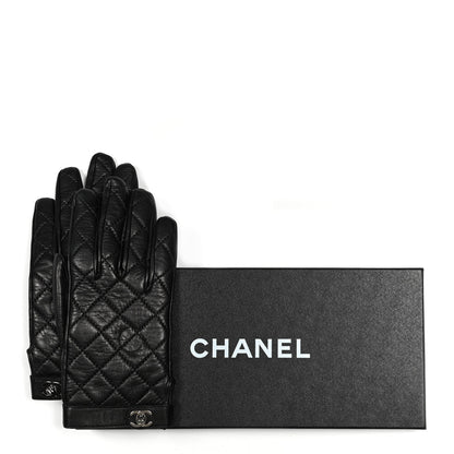 Chanel Lambskin Quilted Gloves 7 Black 6 of 6